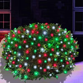 Christmas Lights Outdoor Christmas Decorations for Bushes,100LED 5X5ft Connectable Bush Christmas Lights Outdoor Yard Mesh Shrub Net Lights for Party, Holiday, Wedding, Tree,Bushes (Red White Green)
