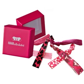 HAARallerliebst 6 x Hair Scrunchies Bracelets with Storage Box (Pink - Pink with Pattern)