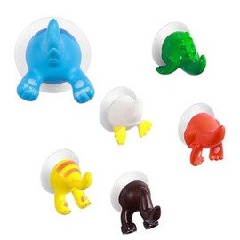 ANYUANKW Pack of 6 Animal Suction Cup Children's Towel Hooks Tail Hooks for Animals Animal Wall Hooks Bathroom for Kitchen Bathroom Shower Wall Decoration