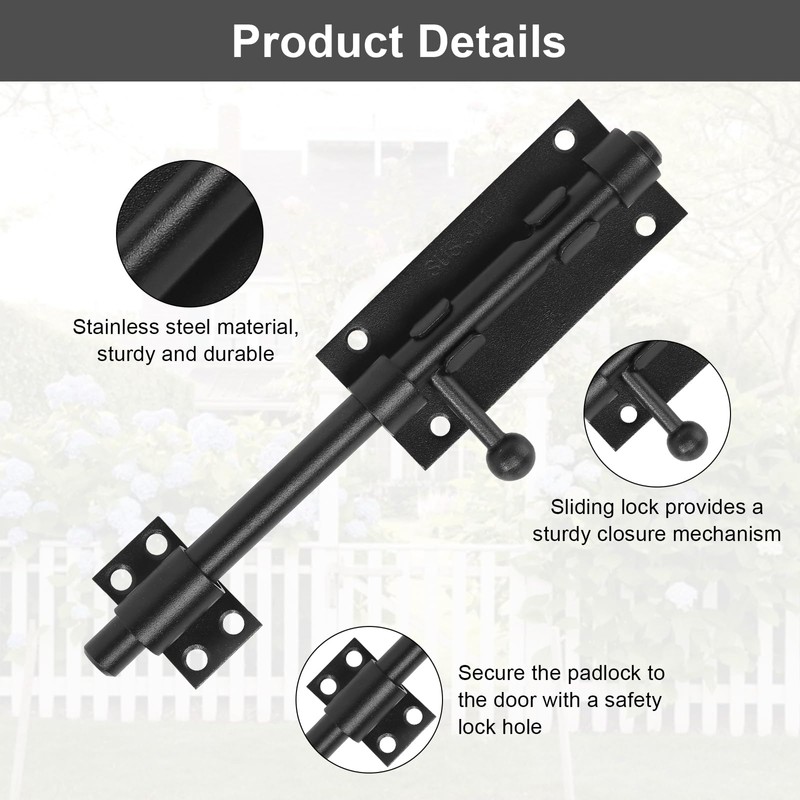 Door Bolt Black Bolt Stainless Steel Bolt Lock Sliding Bolt