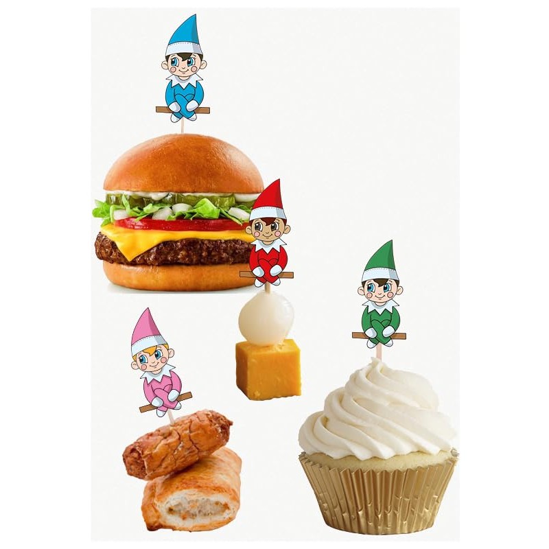 AK Giftshop Christmas Elf Mix Cupcake Toppers Party Food Decorations