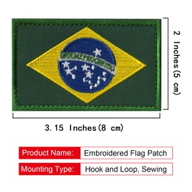 EmWoot 2PCS Brazil Flag Patch Embroidered Morale Patch Military Tactical Patches Hook and Loop