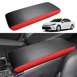 YOFAMO for Toyota Camry 2025 Car Armrest Cover Waterproof Center Console Pad Covers Scratch Resistance Box Cover Leather Protector Pad Decoration Accessories(Carbon Fiber + Red)