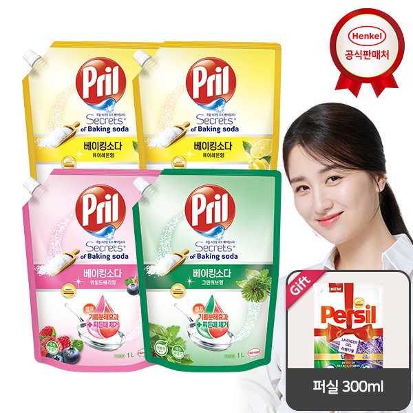 Frill Baking Soda 1000ml x 4 Dishwashing Detergent_Persil 300ml, Pure