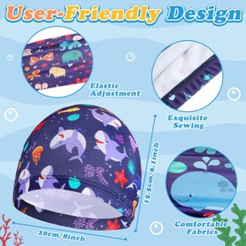 Preocea 4 Pcs Kids Swim Caps, Toddler Swimming Hat, Unisex Child's Bathing Cap, Fabric Swimming Caps for Kids, Pool Cap for Boys Girls Long Short Hair, One Size(4 Cute Patterns)