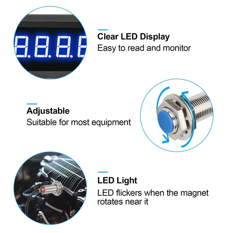 EEEkit 4 Digital Blue LED Tachometer, RPM Speed Meter Digital