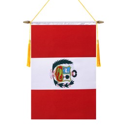 TMHTMH 18x12 Inch Peru Wall Banner Flag,Wooden Hanging Pole and Double Satin Finish,Peruvian Hanging Flag,for House Room,School Classroom, Club and Door