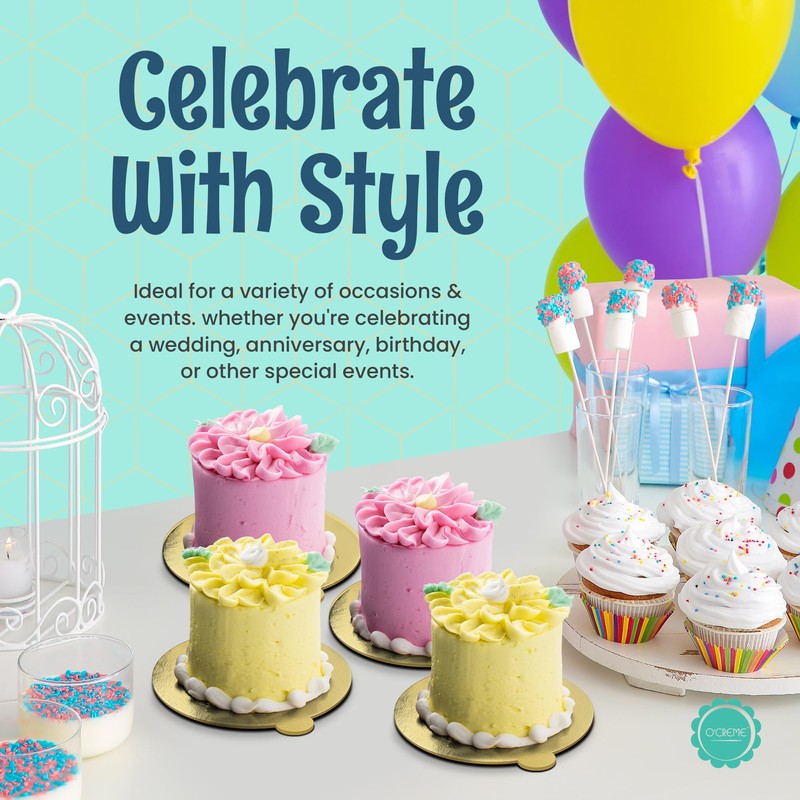 O'CREME Gold Round Mini Cake Boards with Tab – 3-1/4