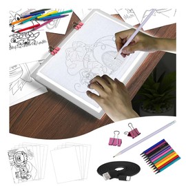 LooEooDoo A4 Rechargeable Light Pad Kit, Portable Light up Box Ultra-Thin Battery Powered Bright Arts and Crafts Writing Board for Weeding Vinyl, Diamond Art, Sketching, Tracing and Animation(Silver)