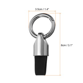 sourcing map 2pcs Car Key Chain Ring Clip 3.1" x 1.4" Small Leather Keychain Key Fob Key Fob Accessory with Keyrings for Home Car Keys, Silver Tone Black