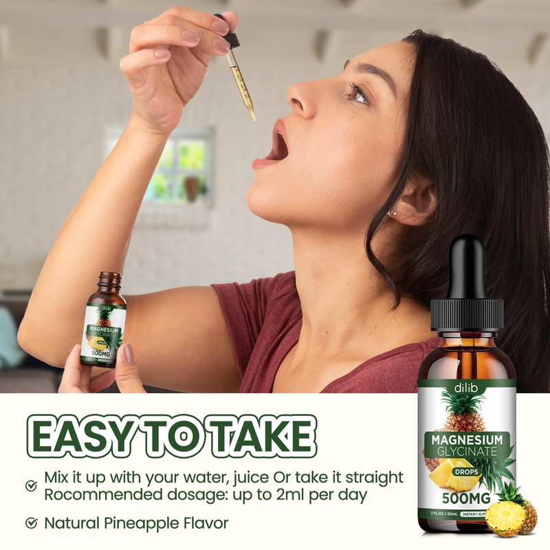 Magnesium Glycinate Supplement, Liquid Magnesium Glycinate Liquid Drops 500mg-Support Stress