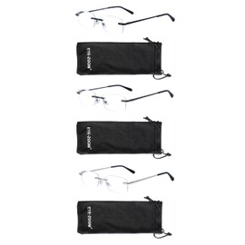 EYE ZOOM 3 Pack Classic Rectangluar Metal Frame Rimless Reading Glasses for Men and Women (Black, Gunmetal and Silver, +2.00)