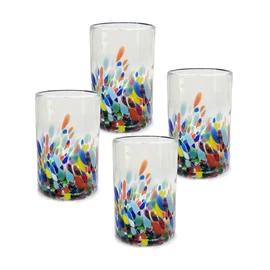 Water glasses - Mexican hand blown glass, set of 4 - Multi color Confetti