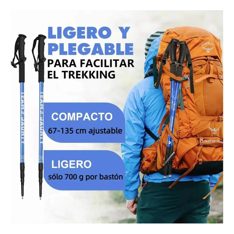 Par Bastones Trekking Senderismo Caminar Escalar Plegable Rojo