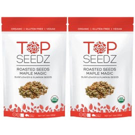 Top Seedz Certified Organic Gluten Free Vegan Maple Magic Roasted Seeds | 2-Pack | 6 Ounces | Made of Shelled Sunflower Seeds, Pumpkin Seeds, Maple Syrup, and Extra Virgin Olive Oil