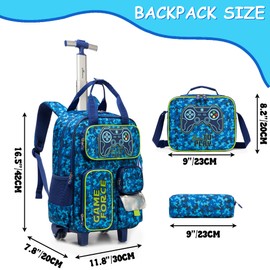 Oruiji Rolling Backpack for Kids 8-12 Boys Rolling Backpack for School Backpacks with Wheels for Boys 8-12 with Lunch Bag Back to School Supplies