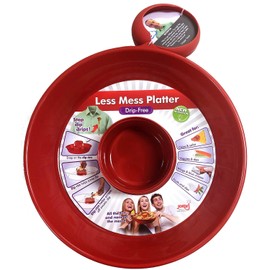 Jokari Less Mess Drip Free Chips and Dip 14 Inch Serving Bowl. Rimmed Platter to Scrape Extra Dip, Sauce, Queso, Salsa Guac or Dressing Off Chips, Fruit, Veggies, Soft or Hard Pretzels, Wings and More