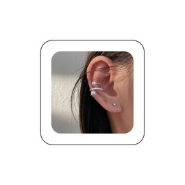 Yheakne Vintage Crystal Pearl Cuff Wrap Earrings Pearl Cartilage Cuff Earrings Silver CZ Ring Helix Earrings Pearl Non Piercing Clip On Earrings Jewellery for Women and Girls, Zinc