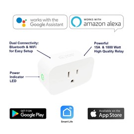 Smarter Living - WiFi Smart Plug (2 Pack), Reliable WiFi, Supports 15A 1800 Watts, Small Size, No Hub Required, Works with Alexa, Google Home, Voice Control, Smart Life and Tuya App