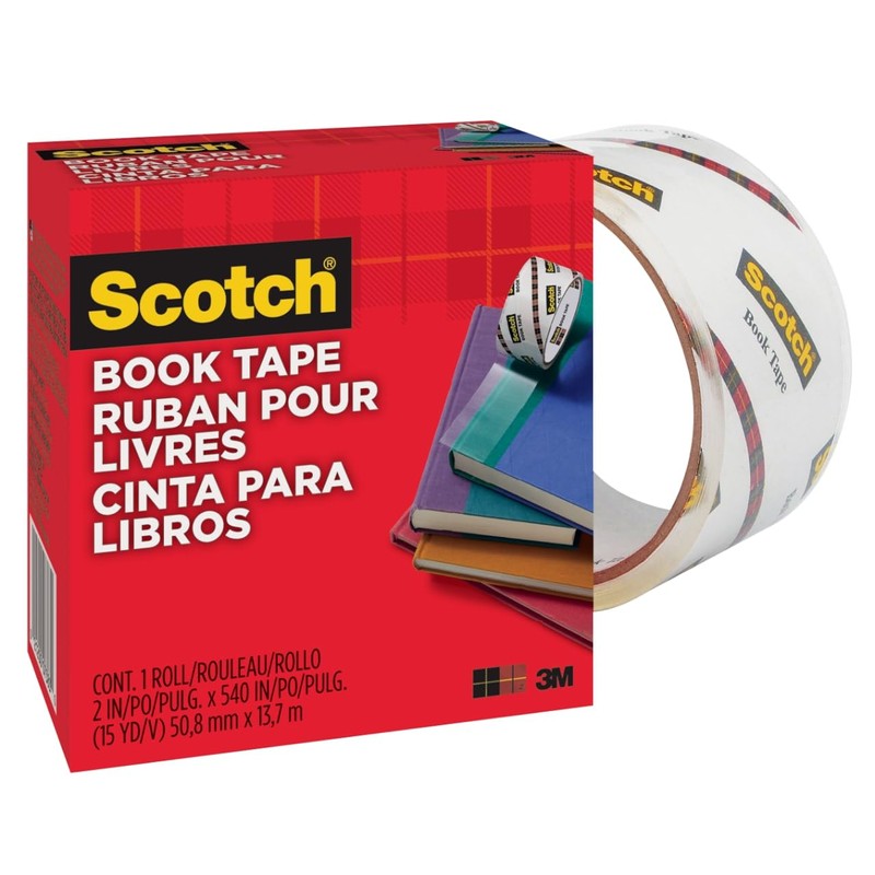Scotch Book Tape, 2 in x 540 in, Excellent for