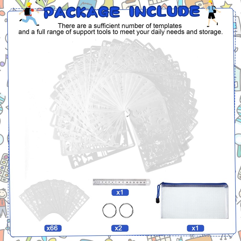 66 Pieces Bullet Stencils Journal Planner Templates Set DIY Drawing