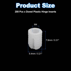 sourcing map 200Pcs 0.21"x0.31" Hinge Dowels, Plastic Dowel Insert for Cabinet Door Hinges Furniture Connections, White