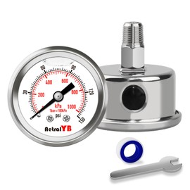 AetralYB Full Stainless Steel Pressure Gauge, 1.5 Inch Dial,0-150 PSI/0-1000 kPa,Glycerin Filled, NPT1/8 Back Mount, IP67 Waterproof,for Home Water,Air,Oil Pressure Test