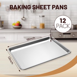 BIEAMA 12 Pack Half Size Baking Sheet Pan Aluminum Commercial Pan for Oven Freezer Bakery Hotel Restaurant 13" × 18"