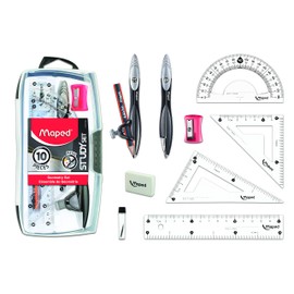 Maped Study Geometry 10 Piece Set - Advanced Student Kit - Precision Tools - Durable & Ergonomic Design - Enhances Creativity - Quality Materials