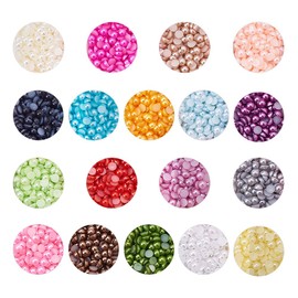 PH PandaHall 1 Box ABS Acrylic Half Round Flat Back Imitation Pearl Cabochon Diameter 4mm 18 Colors for Jewelry Craft Making
