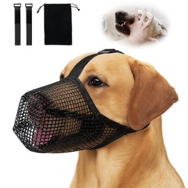 UBERMing Muzzle for Dogs, Breathable, Soft Mesh Muzzle, Feeding Protection, Dog Muzzle, Adjustable with 2 Velcro Fasteners, 1 Storage Bag for Medium and Large Dogs (L, Black)