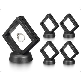Emezddo Pack of 4 Floating Frame, Floating Frame Display Holder, Display Frame, Coin Holder, Presentation Stand, Mini Display Case with Base, Used for Bracelet Jewellery (Black)