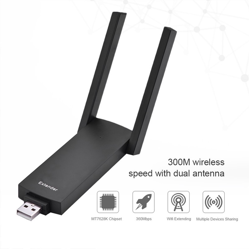 Portable 300M Dual Antenna USB WiFi Signal Range Extender Wireless