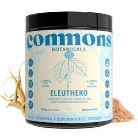 COMMONS Eleuthero Adaptógenos 100% Orgánico Suplemento Natural | 100 gr en Polvo, Energía y Enfoque Mental, Apoya el Rendimiento Físico