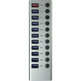 MaxTrack USB 3.0 Hub CH12L - USB 3.0 Hub with 10 USB Ports, 1 Charging Port for Mobile Devices, USB Hub with Power Supply, 5 Gbps, USB Hub Active, 2.4 A Charging Station, Individually Switchable