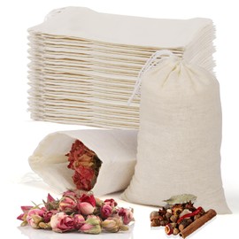 60 Pcs Empty Spice Bags for Cooking Soup, 3x4 In Natural Muslin Drawstring Bag, Reusable Tea Bags for Loose Tea, Small Cheese Cloth Cotton Bag for Straining, Unbleached Cheesecloth Herb Sachet Bag