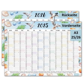 timr Wall Calendar 2025/2026 Beach Motif DIN A3 Calendar 12 Months I tr_292