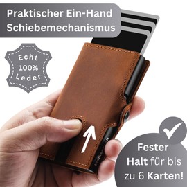 Wolkenstein Leather Card Case with Coin Compartment Men's Credit Card Holder Money Clip Slim Wallet Genuine Leather RFID Protection, brown