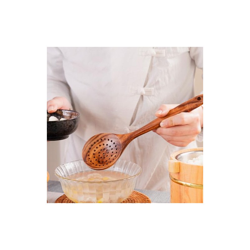 Natural Wooden Skimmer Spoon Long Handle Wood Slotted Spoon Soup