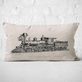 Vintage Retro Train Locomotive Throw Pillow Case, Train Decor, Gift for Rail Fans, Husband, grandpa, Train Enthusiast Gift, Train Themed Room Decor, 20 x 12 Inch Linen Cushion Cover for Sofa Couch Bed