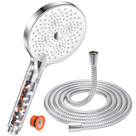 YEAUPE PRO Shower Head with Hose 1.6 m, Water-Saving Shower Head with Filter, Pressure Increasing Shower Head with 6 Jet Types, Large Shower Head (Diameter 130 mm), Hand Shower with Anti-Limescale