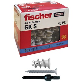 Fischer 542459 Dowel with Screw for Plasterboard GX, Grey, Set of 40 Pieces