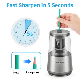 JARLINK Electric Pencil Sharpener, Heavy-Duty Helical Blade to Fast Sharpen, Auto Stop for No.2/Colored Pencils(6-8mm), AC Adapter/Battery Operated in School Classroom/Office/Home (Gray)
