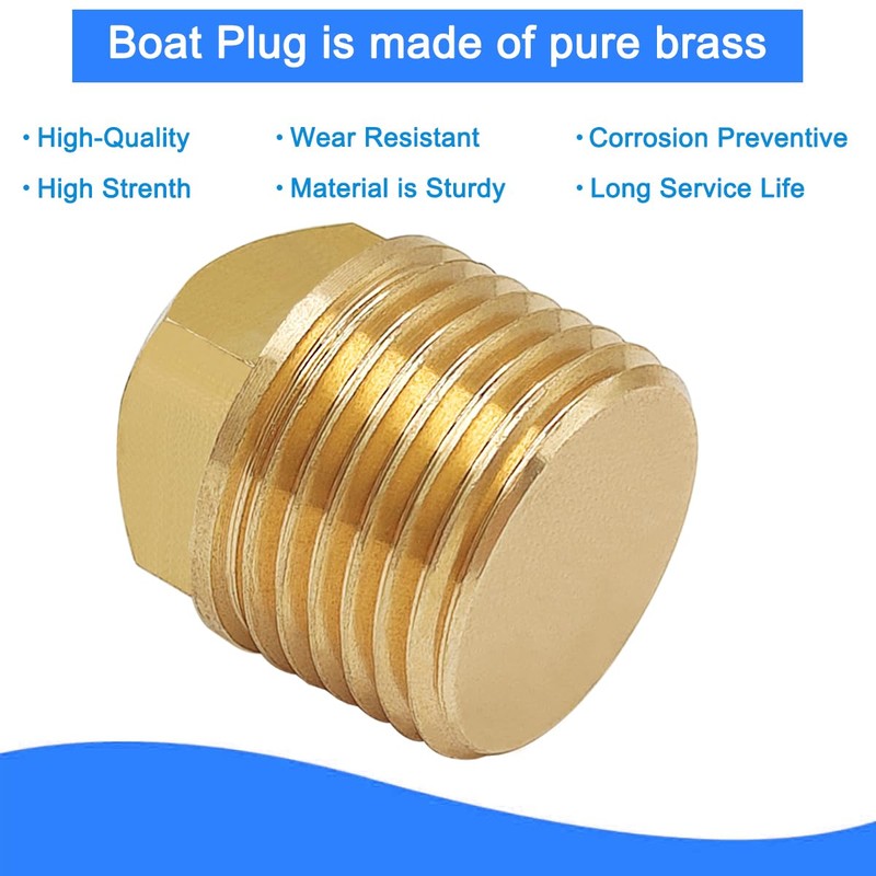 CKANDAY 4Pcs 1/2" NPT Solid Brass Boat Drain Plugs, Gold