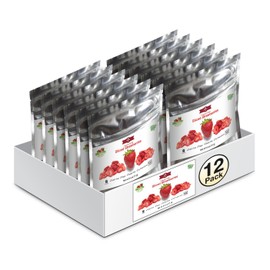 12 Pack of Snack Size Strawberries - All Natural 100% Freeze Dried Sliced Strawberries: NO Added Sugar NO Preservatives Vegan Gluten-Free Paleo Healthy Snack for Children & Adults. (0.4 oz each)