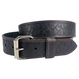 Zelikovitz Black Solid Veg-Tan Stitched Leather Belt - Embossed Skulls 1.5" (34)