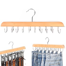 Belt Hangers with 14 Hooks Premium Belt Hanger for Closet Wooden Belt Organizer 360 Degree Swivel Chrome Hook for Belt, Bra, Tank Top, Tie, Scarf