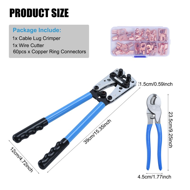 Battery Cable Lug Crimping Tool, heavy-duty wire crimper with Cable