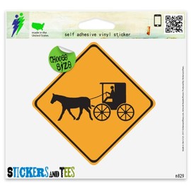 Warning Carriage Crossing Amish Vinyl Car Bumper Window Sticker 2" x 2"