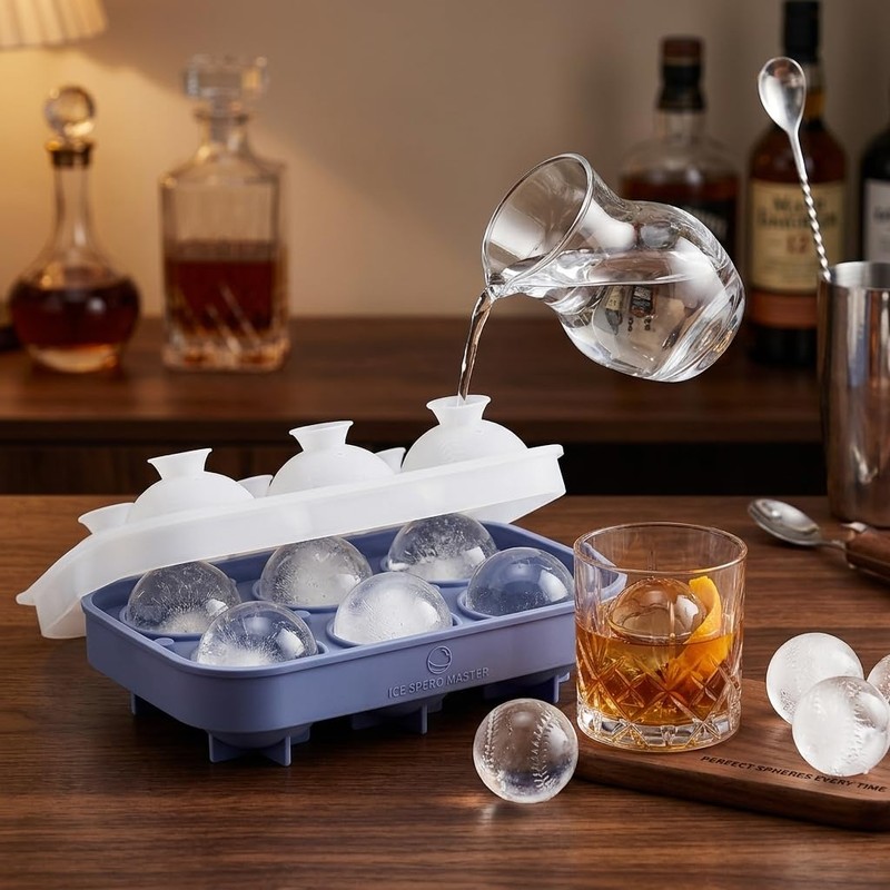Baseball Sphere Ice Cube Mold,6-Cavity 3D baseball silicone molds,Blue, 1pc